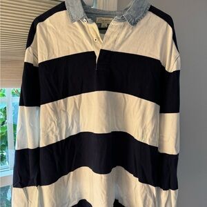 J. Crew Black and White Striped Men's Shirt